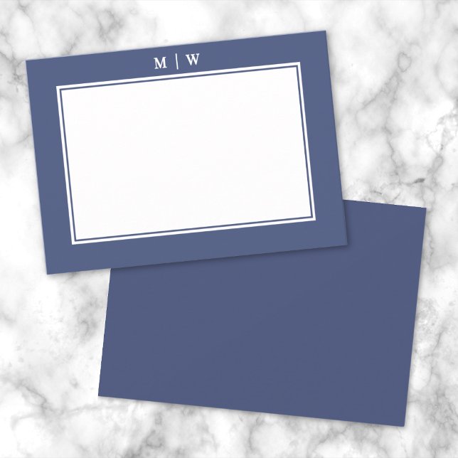 Minimalistisches Monogramm für Navy Blue Two Borde Mitteilungskarte (Navy Blue Two Border Minimalist Monogram Note Card )