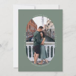 Minimalistisches Monogramm Hellgrüne Hochzeitsfoto Save The Date