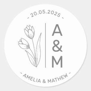 Minimalistisches Monogramm Hochzeit Klassischer ru Runder Aufkleber