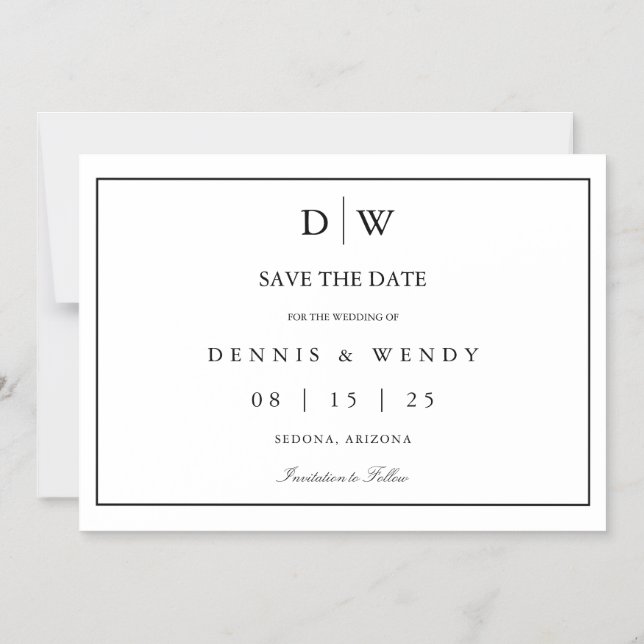 Minimalistisches Monogramm-Hochzeit Save The Date Magneteinladung (Vorderseite)