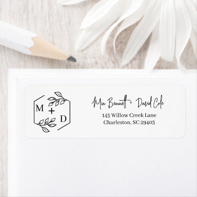 Minimalistisches Monogramm Hochzeit Schwarz und We (Insitu)