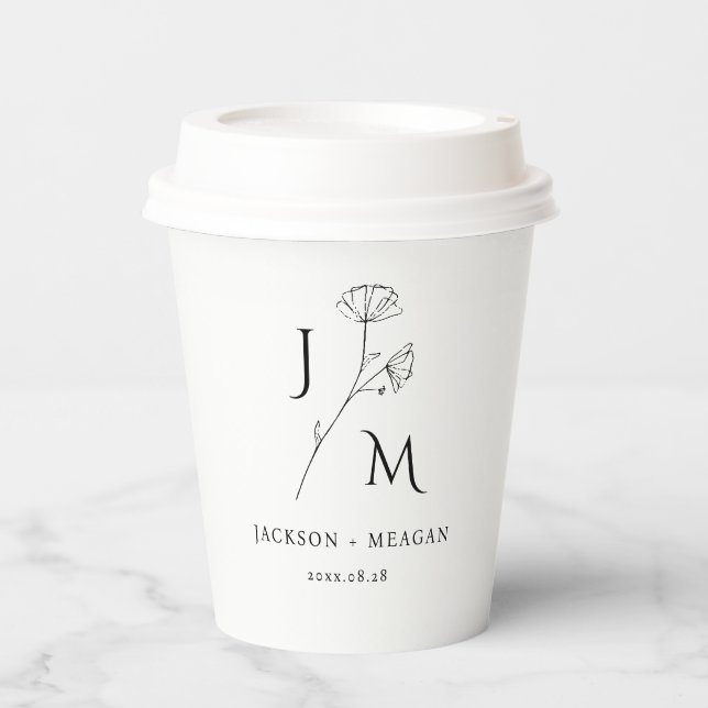 Minimalistisches Monogramm-Hochzeitsszenario Pappbecher (Vorderseite)