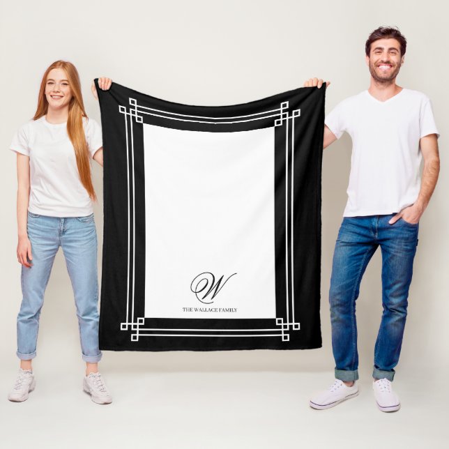Minimalistisches Monogramm in Schwarz und Weiß Fleecedecke (Beispiel)