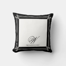 Minimalistisches Monogramm in Schwarz und Weiß Kissen