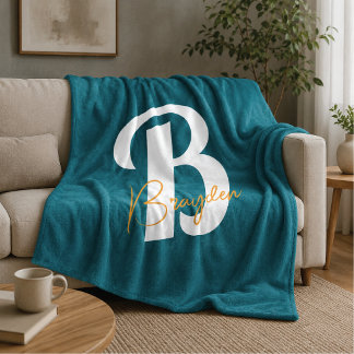 Minimalistisches Monogramm Individueller Name Flee Fleecedecke