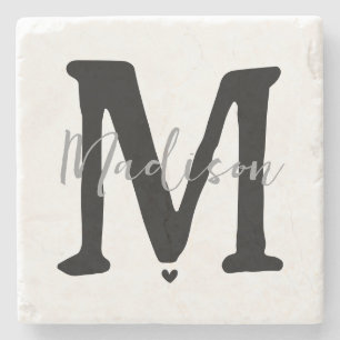 Minimalistisches Monogramm Initial und Name Herz Steinuntersetzer