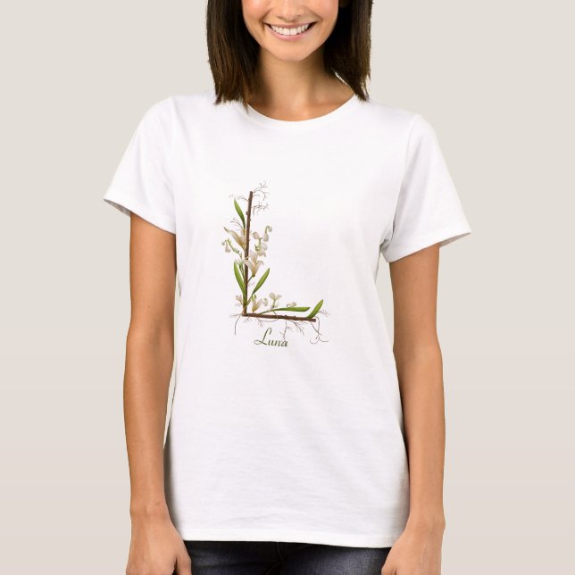 Minimalistisches Monogramm L: Touch der Natur T-Shirt (Vorderseite)