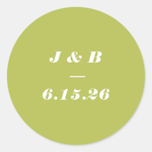 Minimalistisches Monogramm Limettengrün Hochzeit i Runder Aufkleber