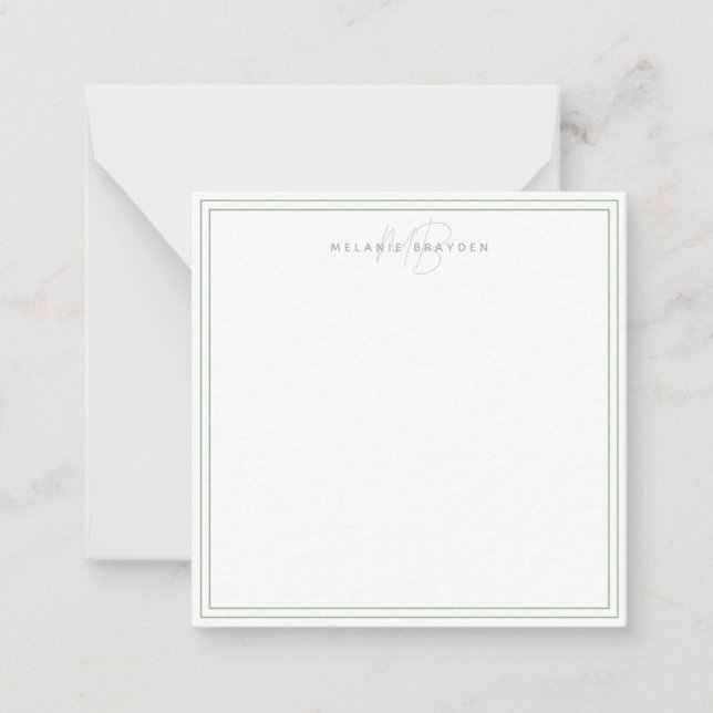 Minimalistisches Monogramm mit einfachem Sage Gree Mitteilungskarte (Vorderseite)