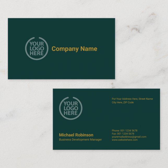Minimalistisches Monogramm mit Logo | Classy Green Visitenkarte (Vorne/Hinten)