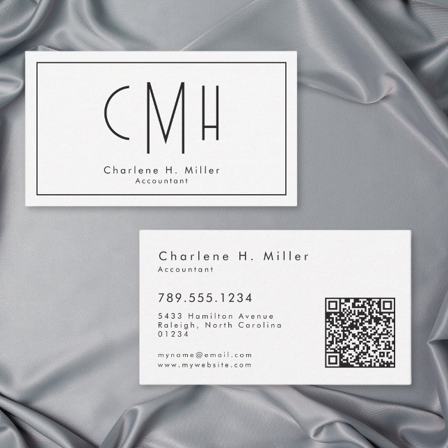 Minimalistisches Monogramm Modernes QR-Code-Profil Visitenkarte (Minimalist Monogram Modern QR Code Professional Business Card)