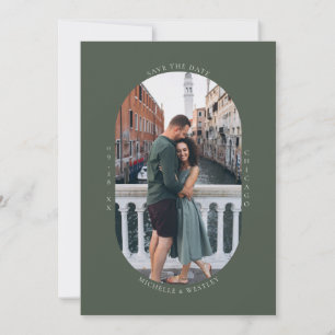 Minimalistisches Monogramm Moosgrün Hochzeitsfoto Save The Date