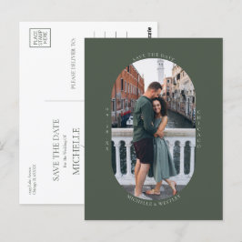 Minimalistisches Monogramm Moss Green Foto Save th Postkarte