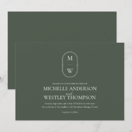 Minimalistisches Monogramm Moss Green Wedding Einladung