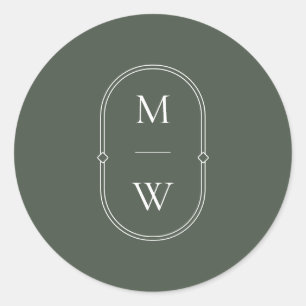 Minimalistisches Monogramm Moss Green Wedding Runder Aufkleber