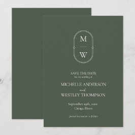 Minimalistisches Monogramm Moss Green Wedding Save The Date