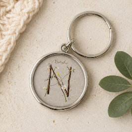 Minimalistisches Monogramm N: Dainty Florals & Vin Schlüsselanhänger