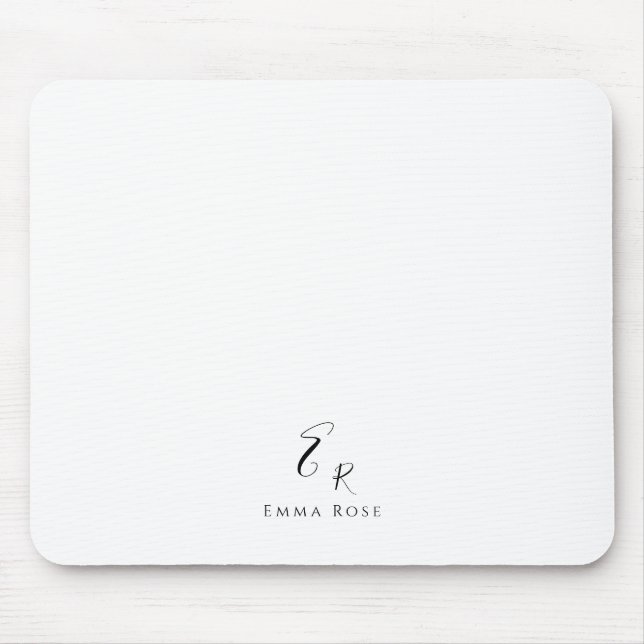 Minimalistisches Monogramm Name Elegant Weiß Mousepad (Vorne)