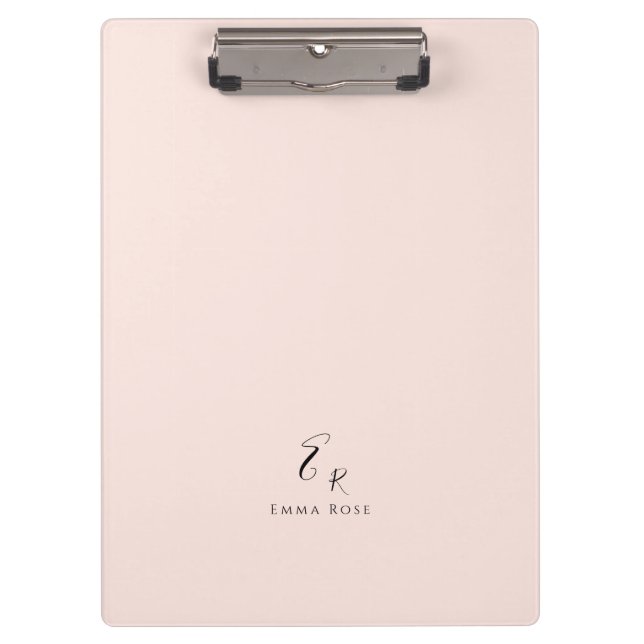 Minimalistisches Monogramm Name Elegantes Rosa Klemmbrett (Vorderseite)