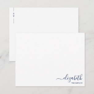 Minimalistisches Monogramm Navy Blue Mitteilungskarte