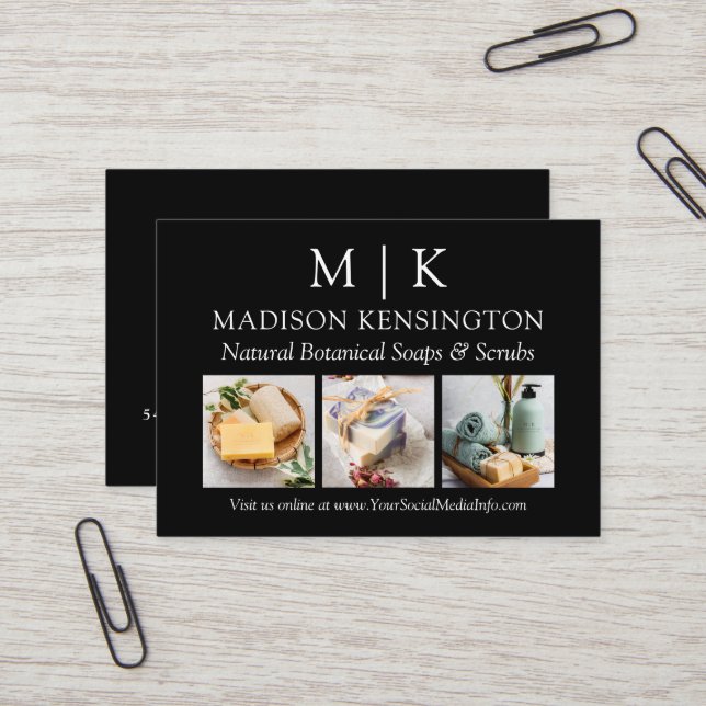 Minimalistisches Monogramm oder Add-Logo-Foto 3 Visitenkarte (Vorderseite/Rückseite Beispiel)