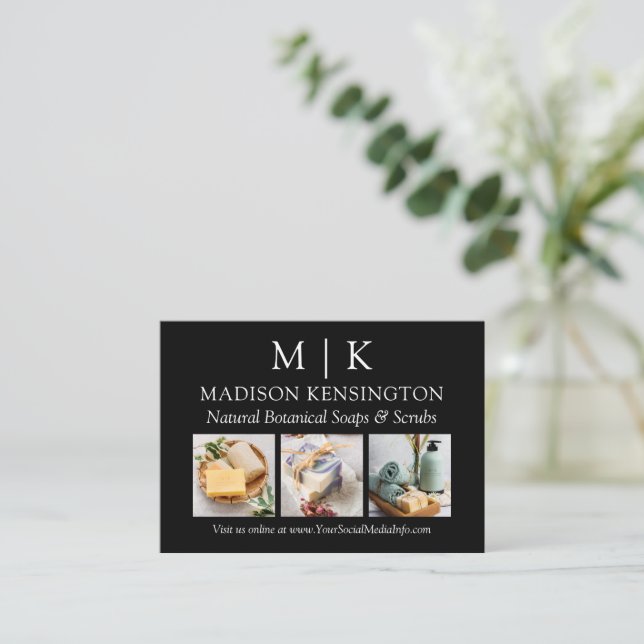 Minimalistisches Monogramm oder Add-Logo-Foto 3 Visitenkarte (Stehend Vorderseite)