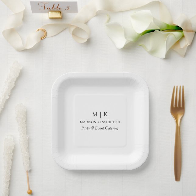 Minimalistisches Monogramm oder Logo hinzufügen Pappteller (Hochzeit)