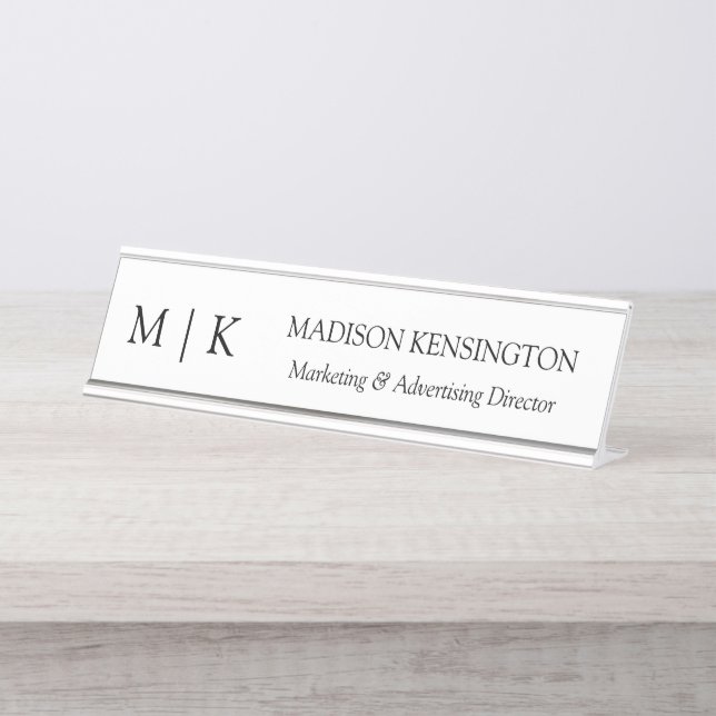 Minimalistisches Monogramm oder Logo hinzufügen Schreibtischnamensplakette (Vorderseite )