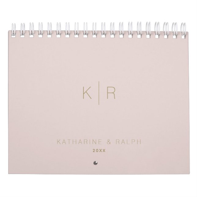 Minimalistisches Monogramm Pink Beige Neugezogenes Kalender (Titelbild)