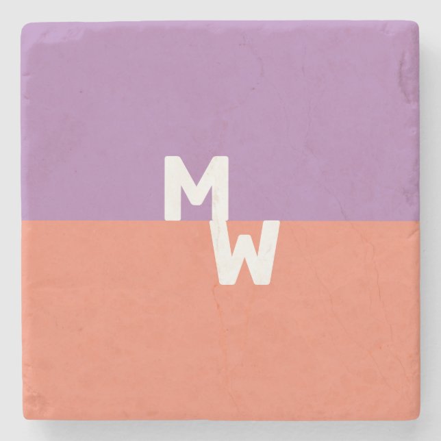 Minimalistisches Monogramm-Quadrat Pastell QR Code Steinuntersetzer (Vorderseite)