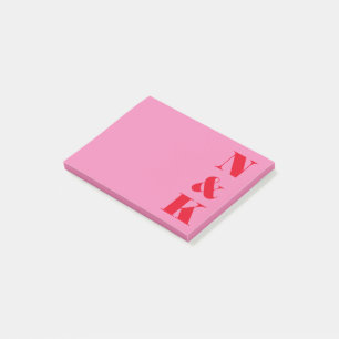 Minimalistisches Monogramm, rosa und rot Post-it Klebezettel