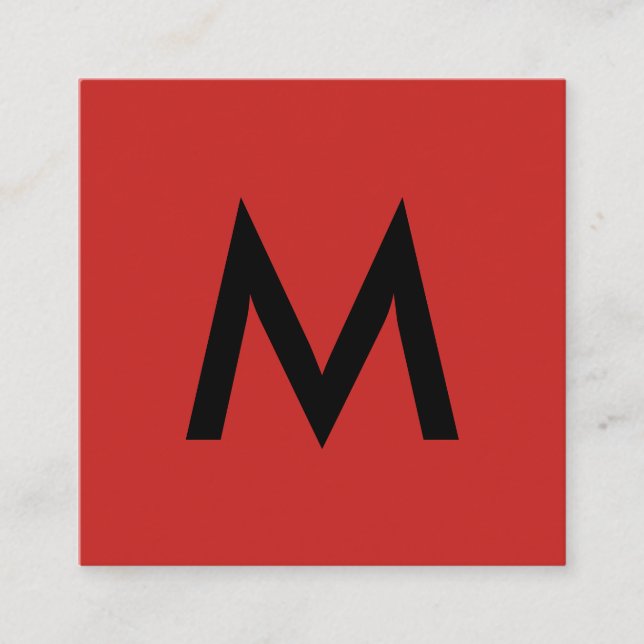 Minimalistisches Monogramm Rotes Schwarz Quadratische Visitenkarte (Vorderseite)