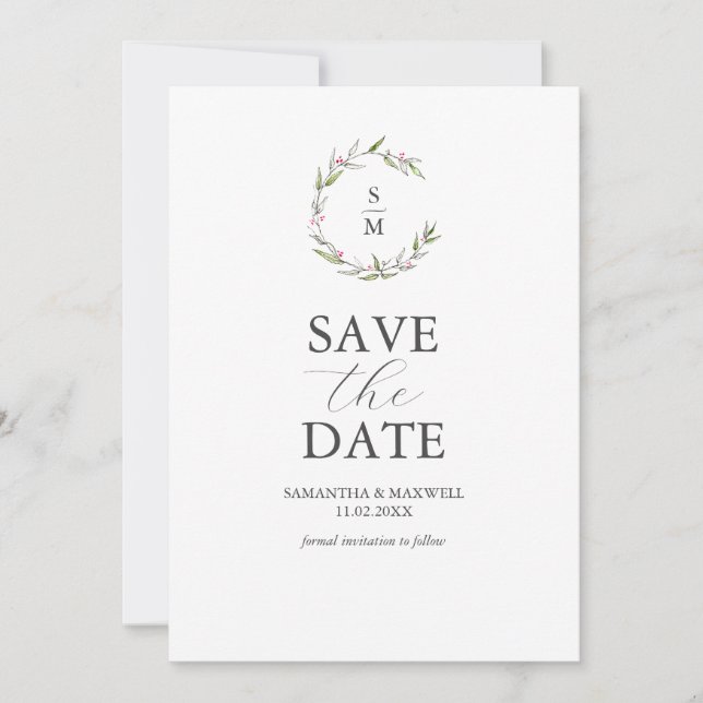 Minimalistisches Monogramm Save the Date (Vorderseite)