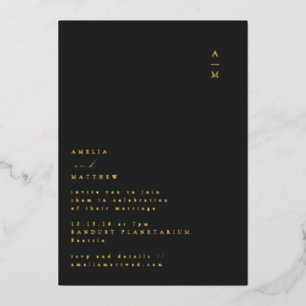 Minimalistisches Monogramm Schwarze Gold-Typografi Folieneinladung