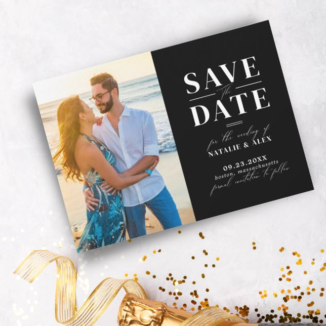 Minimalistisches Monogramm Schwarze Website QR-Cod Save The Date (Von Creator hochgeladen)