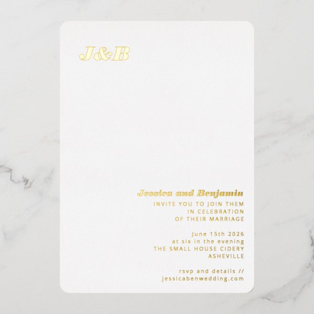 Minimalistisches Monogramm Stilvolle Hochzeit Eleg Folieneinladung (Vorderseite)