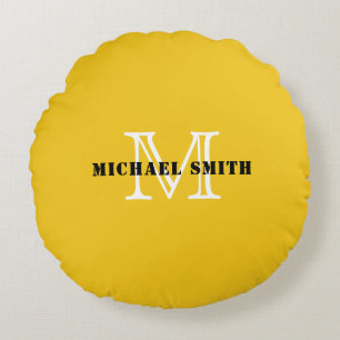 Minimalistisches Monogramm Tiefgelber Hintergrund Rundes Kissen