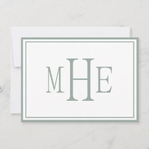 Minimalistisches monogrammiertes Salbeigrün Mitteilungskarte