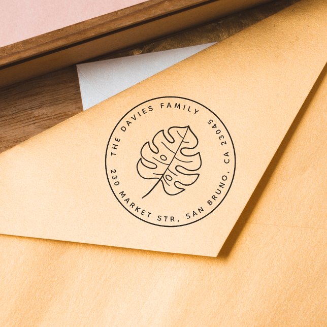 Minimalistisches Monstera-Leaf & Round-Rücksendead Permastempel (Stamp Mock-up)