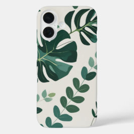 Minimalistisches Monstera- und Grünmuster - Modern iPhone 16 Hülle