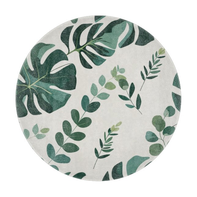 Minimalistisches Monstera- und Grünmuster - Modern Schneidebrett (Vorderseite)
