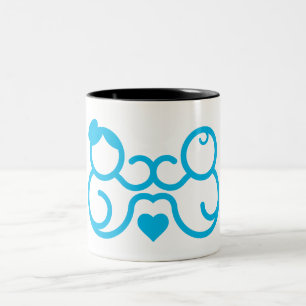 Minimalistisches Mutter-und-Kind-Herz-Linienkunst- Zweifarbige Tasse