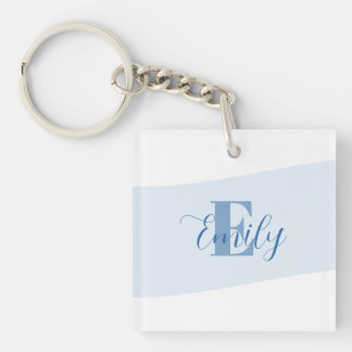 Minimalistisches Namensmonogramm Retro Blau Schlüsselanhänger