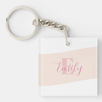 Minimalistisches Namensmonogramm Retro-Rosa Schlüsselanhänger