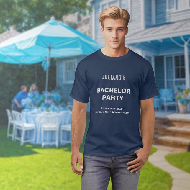 Minimalistisches Navy Blau Junggesellenabschied T- T-Shirt (Navy blue bachelor party t-shirt)