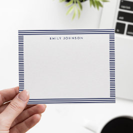 Minimalistisches Navy-Blau-Streifen-Monogramm Mitteilungskarte