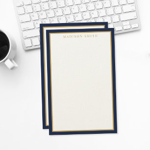 Minimalistisches Navy-Blau und Gold-Monogramm Briefpapier