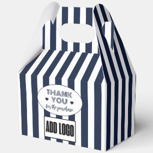 Minimalistisches Navy Blau Weiß Streifen Firmenlog Geschenkschachtel