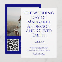 Minimalistisches Navy Blue All in One QR Code Wedd Einladung