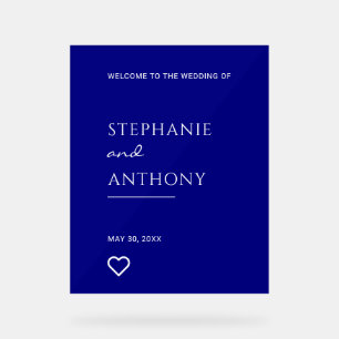 Minimalistisches Navy Blue mit Heart Modern Weddin Acrylschild